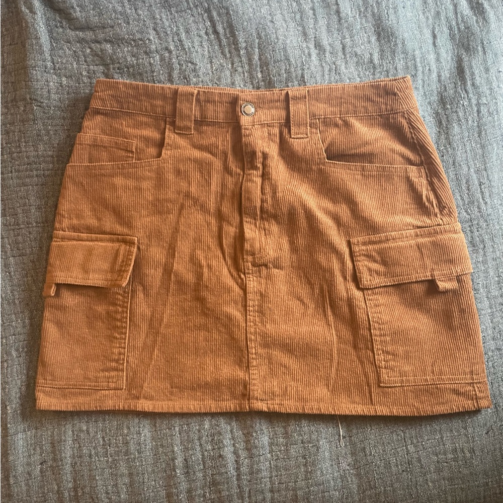 Brown Corduroy Cargo Mini Skirt
